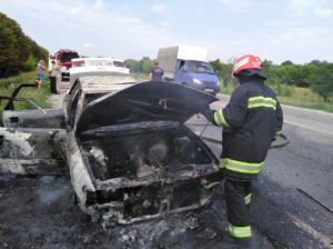 В Запорожской области на дороге дотла сгорела легковушка 
