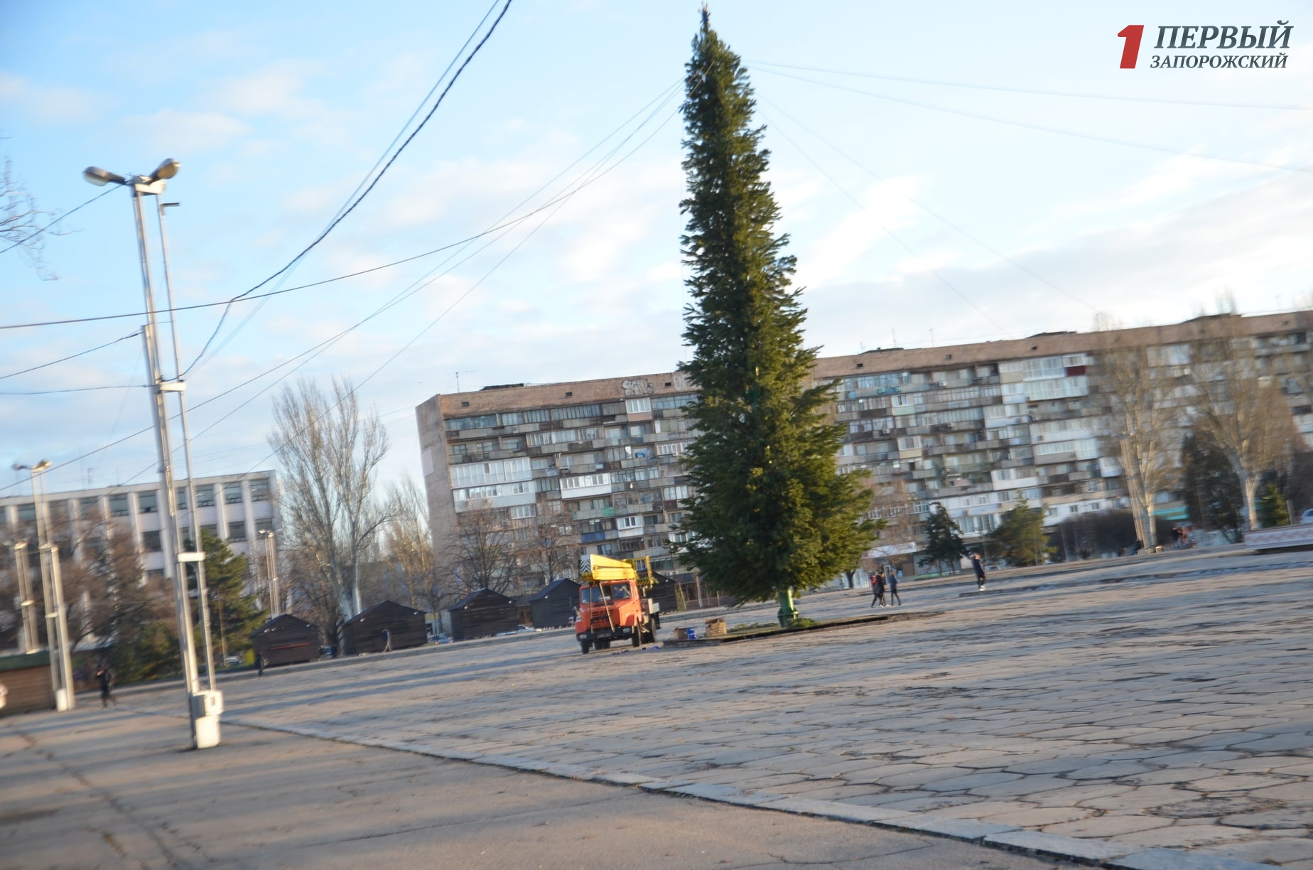 В Запорожье начали украшать главную елку области на площади Фестивальной - ФОТО