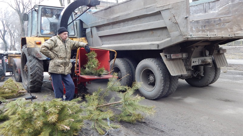 В Запорожье продолжается утилизация новогодних елок