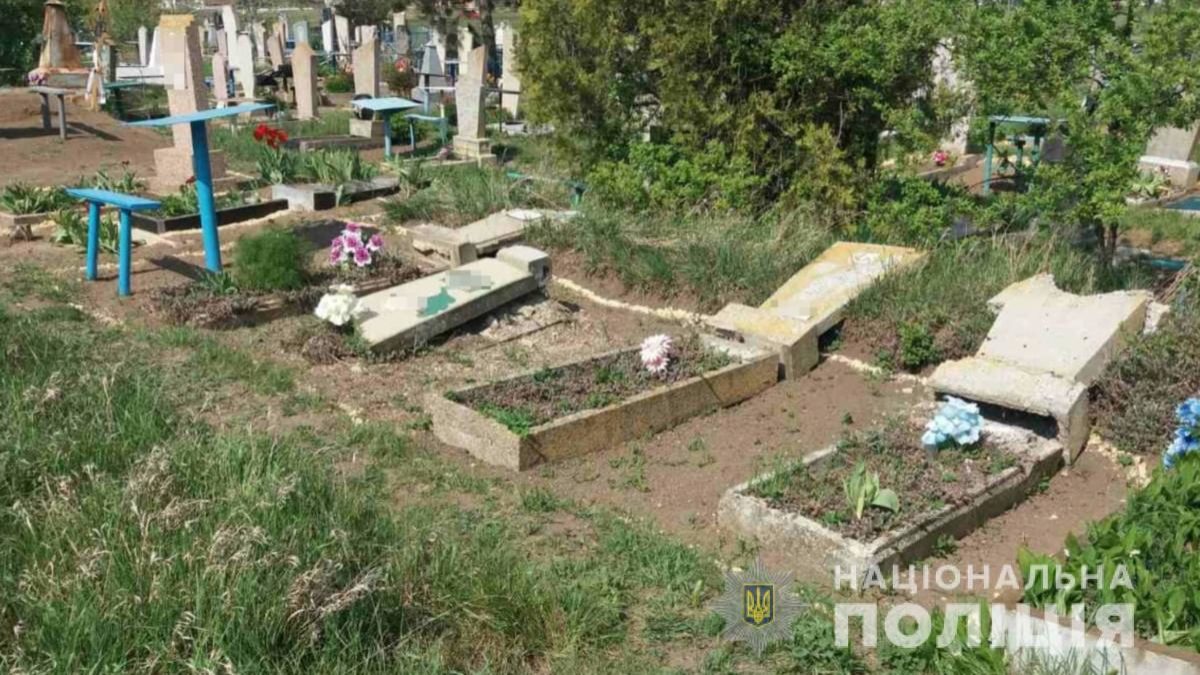 В Запорожской области психически больной вместе с детьми устроил погром на кладбище, – ФОТО