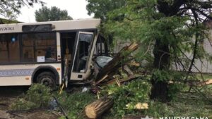 В Запорожье водитель городского автобуса протаранил дерево: двое пострадавших, - ФОТО, ВИДЕО