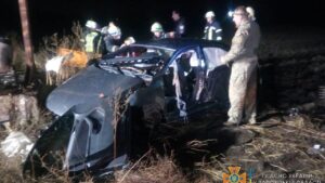 У Запоріжжі автівка на швидкості влетіла у рекламний банер: рятувальникам довелося діставати водія та пасажирів, — ФОТО
