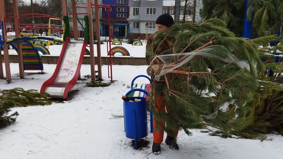 У Запоріжжі городяни закидали дитячий майданчик новорічними деревами, - ФОТО