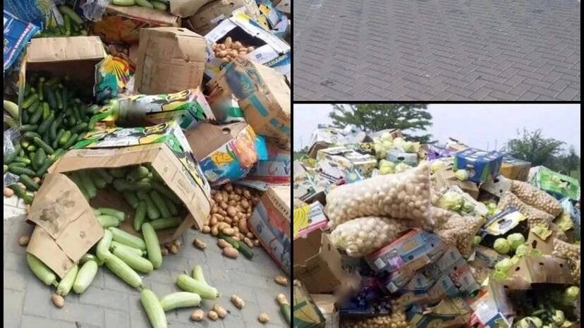  У Василівці на російському блокпосту люди викинули тонни овочів, які везли на продаж у Запоріжжя 