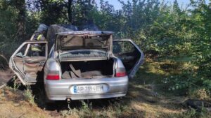 На трассе в Запорожской области в результате ДТП загорелась легковушка, - ФОТО