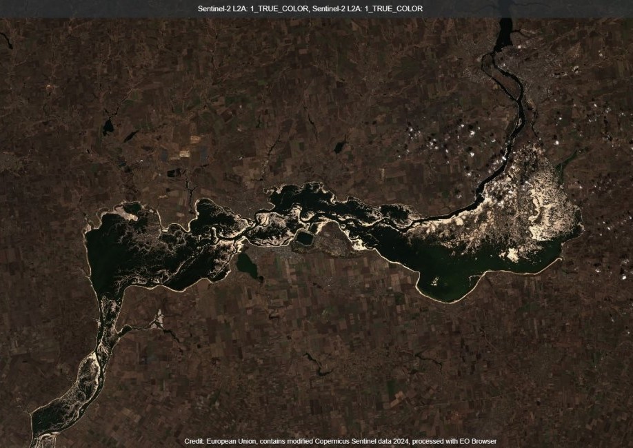 Каховське водосховище 11 березня 2024 року – під час весняного водопілля   Фото: Defence express  