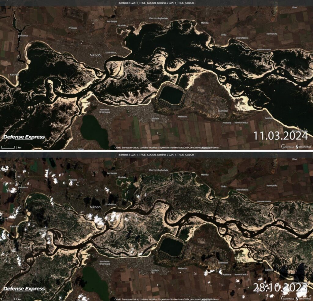 Каховське водосховище. Район окупованих міст Енергодар та Кам’янка-Дніпровська   Фото: Defence express  