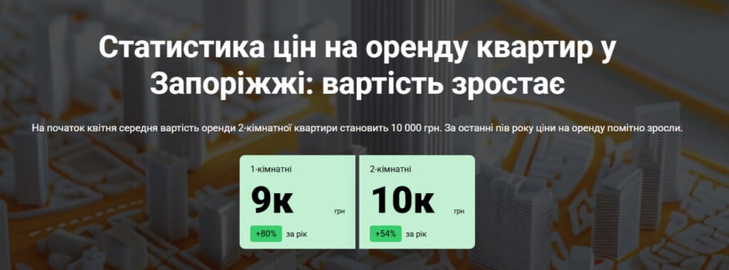 Аренда квартир в Запорожье, статистика цен на ЛУН  