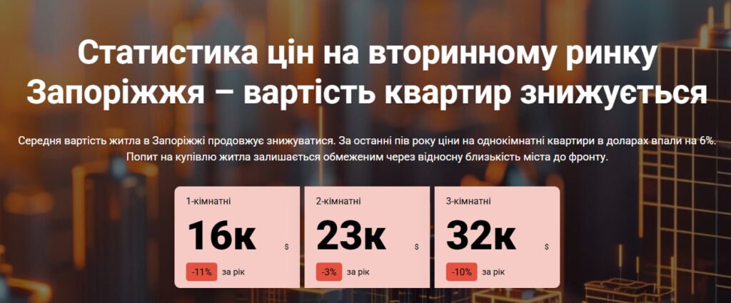 Вторичка в Запорожье, статистика ЛУН цены на квартиры