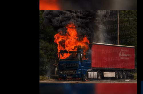 Ворог вдарив дронами по Запоріжжю: палають вантажівки, є поранений, — ВІДЕО